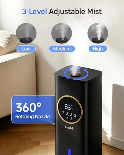 LACIDOLL Humidifiers for Bedroom 500 sq ft, 2.1Gal/8L Humidifier large room