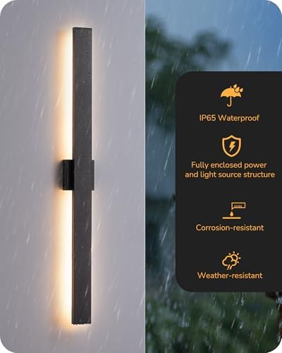 EDISHINE 2 Pack Modern LED Outdoor Wall Lights, 39.3" Linear Black Sconce
