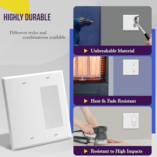 ENERLITES Combination Decorator Rocker/Blank Outlet Wall Plate, Standard Size, 2-Gang 4.50 inch x 4.57 inch Light Switch Cover, Polycarbonate Thermoplastic, UL Listed, 880131-W, White