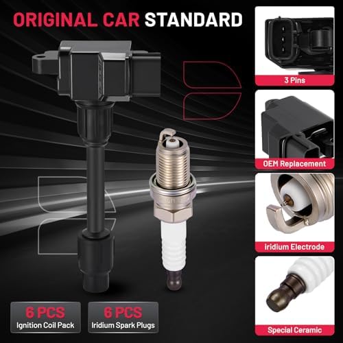 BDFHYK 6 Ignition Coil Pack UF232 and 6 Iridium Spark Plug 5464 Compatible with INFINITI 1996-1999 I30, Compatible with Nissan 1995-1999 Maxima 3.0L V6 Coil for 2244831U00 UF-232