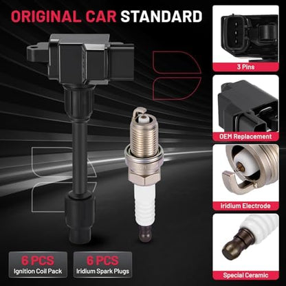 BDFHYK 6 Ignition Coil Pack UF232 and 6 Iridium Spark Plug 5464 Compatible with INFINITI 1996-1999 I30, Compatible with Nissan 1995-1999 Maxima 3.0L V6 Coil for 2244831U00 UF-232