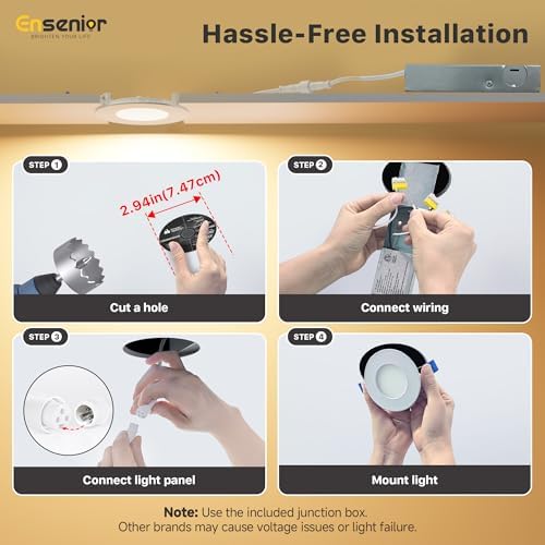 Ensenior 16 Pack 3 Inch LED Recessed Ceiling Light, Dimmable, 2700K-5000K 5CCT, 500LM 6W 120V, High Brightness Canless Wafer Downlight - ETL&FCC&IC