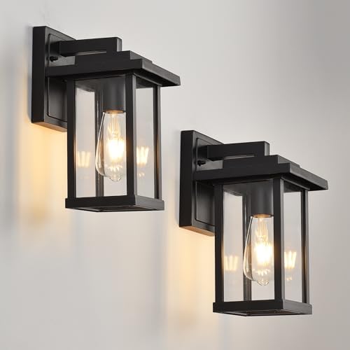 Outdoor Wall Light Modern Exterior Black Wall Mount Lanterns 2-Pack