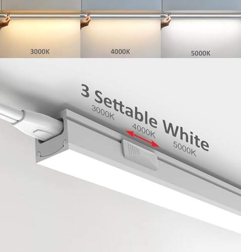Leetdud Under Cabinet Lighting Plug in, 16 Inch 4 Pcs, Linkable AC120V 3CCT 3000K/4000K/5000K Ultra Slim, LED Under Cabinet Lights for Counter Light, Kitchen, Shelf, Sink, Workshop, Desk, White