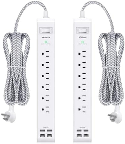 Mifaso 2 Pack Power Strip, 3FT Flat Plug Extension Cord, Surge Protector