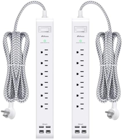 Mifaso 2 Pack Power Strip, 15FT Long Extension Cord, 1080J Surge Protector