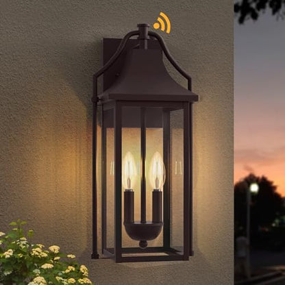 18IN Dusk to Dawn Outdoor Wall Sconce, 2-E12 Base Porch Light