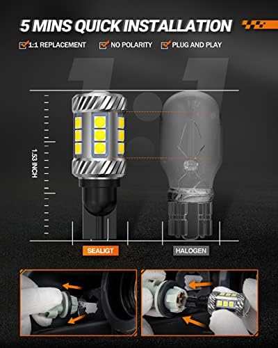 SEALIGHT 921 LED Bulb Reverse Light, W16W 912 906 T15 Backup Light 1000% Brighter Super Bright 921 Bulbs with Projector for Reverse Light Bulb 6000K White, Pack of 2