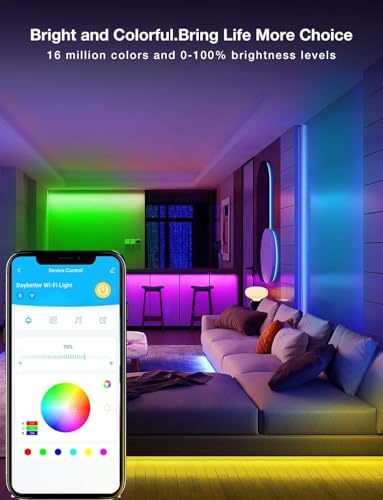 DAYBETTER Smart WiFi Led Lights 100ft - Led Strip Lights Work with Alexa and Google Assistant RGB Strip Lighting Music Sync Color Changing with App Voice Remote Control for Room Bedroom Decor 50ft*2