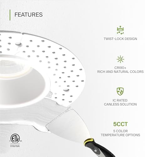 ASD 4 Inch Trimless LED Recessed Ceiling Light Fixture, Mud-in Canless Downlight with Junction Box, 5CCT 2700K-5000K, 15W 1055 Lumens, CRI90+, Anti-Glare, Dimmable, IC & Wet Rated, ETL, 8 Pack