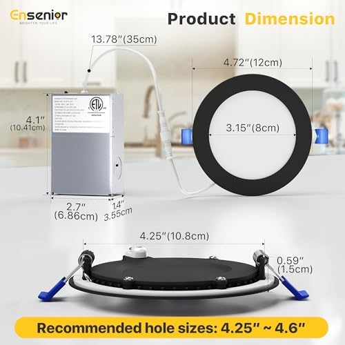 Ensenior 16Pack 4 Inch LED Recessed Ceiling Light, 5CCT, 750LM 9W, Black