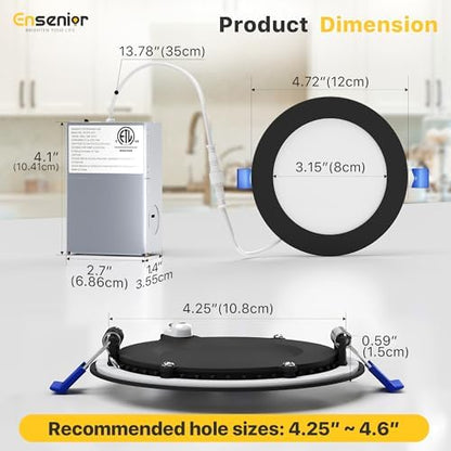 Ensenior 16Pack 4 Inch LED Recessed Ceiling Light, 5CCT, 750LM 9W, Black