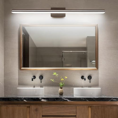 SineRise LED Modern Bathroom Vanity Light Fixtures (48-Inch, 3000K/4000K/6000K, Dimmable), Brown Wood Painted Modern Acrylic Bathroom Wall Lighting Fixtures Over Mirror
