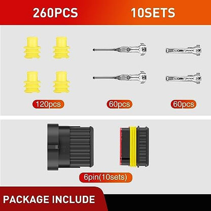 Nilight 260PCS 6 Pin Electrical Connector ‎Plug with Male Female Terminals
