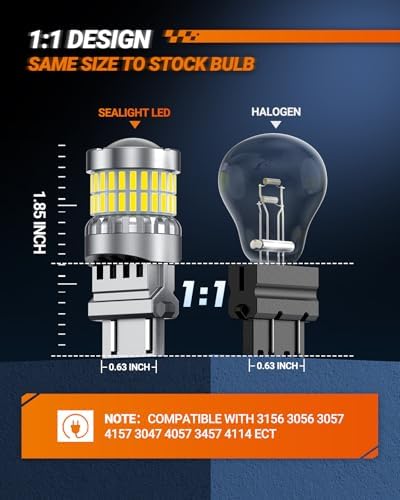 SEALIGHT Reverse Light Bulbs, 3157 LED Bulb White, 700% Brighter 3156 3057 4157 4114 T25 Bulbs 57-SMD LED Chipset with Projector Len for Brake Light, DRL, Backup Light, Pack of 2