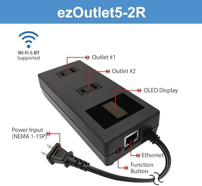ezOutlet5-2R Internet Enabled IP & WiFi Remote Power Switch w/ Auto Reboot