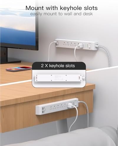 Mifaso 2 Pack Power Strip, 5FT Flat Plug Extension Cord, Surge Protector