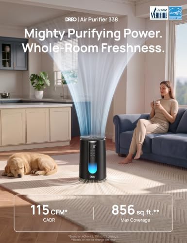DREO Air Purifier 338 for Home, AHAM Verified HEPA Air Cleaner for Bedrooms Up to 1176 Sq Ft, Smart Cleaner for Pets, Smoke & Odors, PM2.5 Monitor, Aromatherapy, DR-HAP008, Dark Black