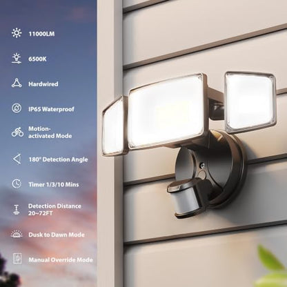 Security Lights Motion Outdoor with Dusk to Dawn, Hardwired Floodlights