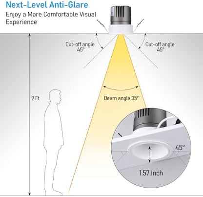 TORCHSTAR 6-Pack 3 Inch 5CCT Zero Glare LED Recessed Lights with J-Box