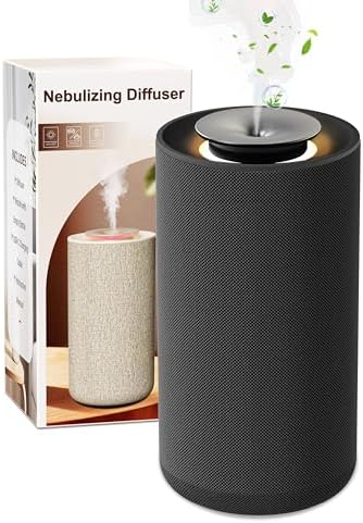 Waterless Essential Oil Diffuser for Home & Car,Fabric Covered with Ambient Light,2-in-1 Modes & Adjustable Mist Output,Cordless Portable Scent Machine with Auto Start-Stop,Fits 5/10/15ml