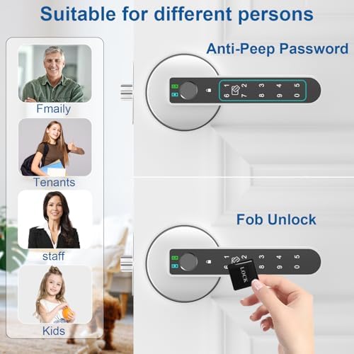 Fingerprint Door Lock, Finger Print Door Knobs Thumbprint Door Knob with App Control/Fingerprints/IC Cards/Codes/Keys, Smart Lock for Bedroom Home Apartment