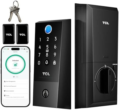 TCL Fingerprint Smart Lock, Keyless Entry Door Lock, Backlit Keypad Deadbolt Locks with Auto Lock, App Control, Doorbell, Compatible with Alexa & Google Assistant, Easy Install for Front Door, D2 Plus
