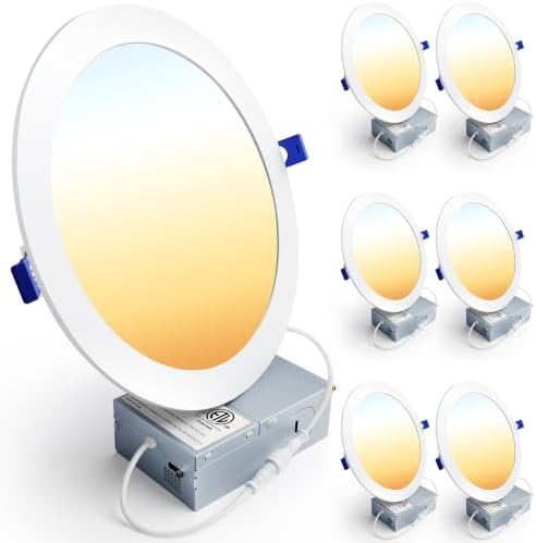 Ensenior 6 Pack 8 Inch LED Recessed Light, Canless, 5CCT Dimmable Wafer