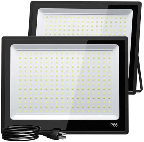 XXBSAZ 200W LED Flood Lights Outdoor 25000LM 6500K Daylight, AC85-265V, IP66 Waterproof, Super Bright Commercial Stadium Lights, White Plug in Work Lights for Parking Lot Sports Tennis Courts