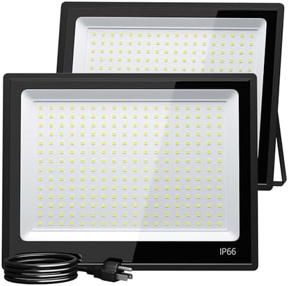 XXBSAZ 200W LED Flood Lights Outdoor 25000LM 6500K Daylight, AC85-265V, IP66 Waterproof, Super Bright Commercial Stadium Lights, White Plug in Work Lights for Parking Lot Sports Tennis Courts