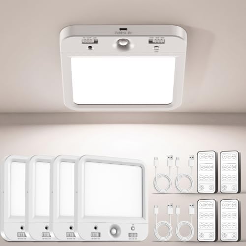 TANBABY Rechargeable Motion Sensor Ceiling Light, Wireless Remote, 4-Pack