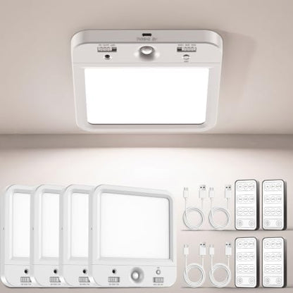 TANBABY Rechargeable Motion Sensor Ceiling Light, Wireless Remote, 4-Pack