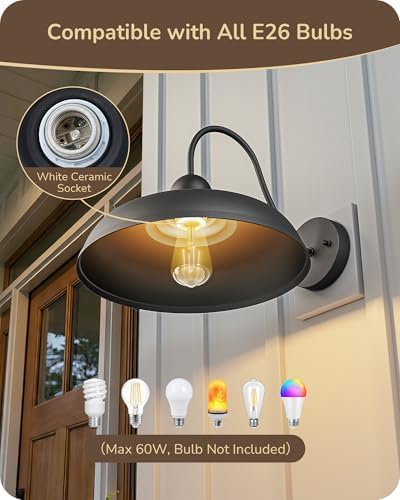 EDISHINE 2 Pack Outdoor Wall Light, 12" Farmhouse Gooseneck Barn Light