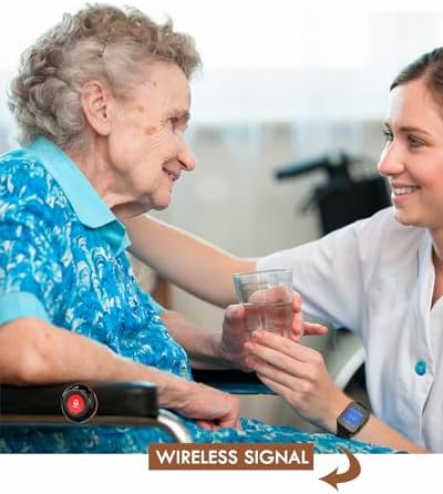 CallToU Wireless Caregiver Pager Smart Call Button Vibration System 500+ ft Nurse Call Bell Alert System for Elderly Monitoring Clinic/Medical Institution/Nursing Home 1 Wrist Receiver 5 SOS Buttons