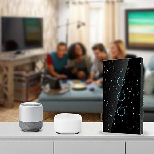 3-gang Smart Switch Wall Light Remote Control Voice Control Switch Single Circle for Home SIRI(US Black)