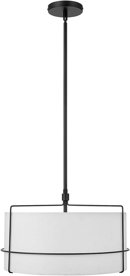 Globe Electric 2-Light Pendant Light, Off-White Fabric Shade with Matte Black Frame & Etched Acrylic Plate, Coastal or Updated Traditional Lighting for Dining Room or Bedroom