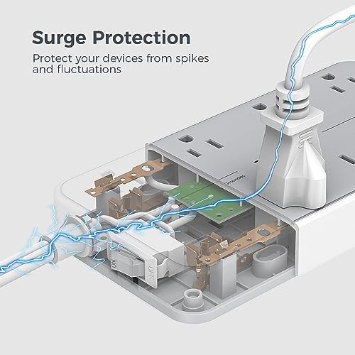 TESSAN Power Strip Surge Protector, 10FT Flat Plug Extension Cord