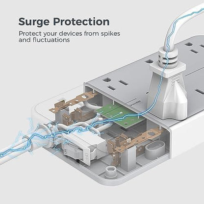 TESSAN Power Strip Surge Protector, 10FT Flat Plug Extension Cord