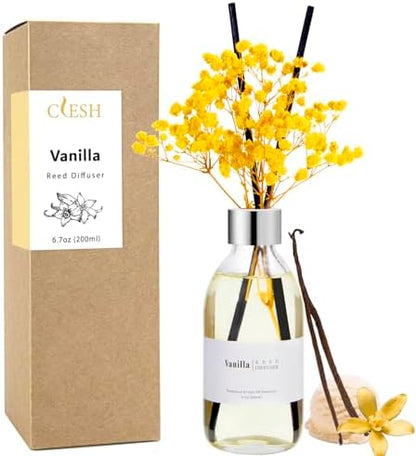 Clesh Reed Diffuser Set, 6.7 oz Vanilla Scented Diffuser with Sticks, Home Fragrance Reed Diffuser for Bathroom Shelf Decor