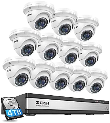 ZOSI 4K 16CH POE Security Camera System with 4TB HDD, 12pcs 5MP Metal Cams