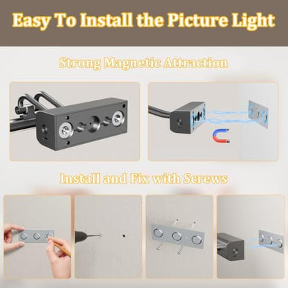 Battery Operated Picture Light for Wall, Grey, 13.8",RF Remote Control