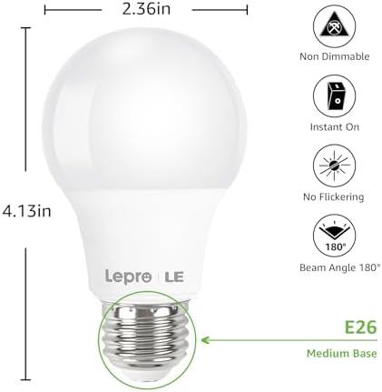 Lepro A19 E26 LED Light Bulbs 9W 800 Lumens Soft White 2700k 3 Pack