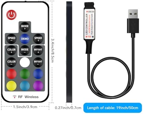 DAYBETTER RF Wireless Remote LED Controller, DC 5V to 24V for LED Strip Lights, 17 Keys Wireless Remote Control Dimmer Controller, Mini 4-Pin RF LED Controller