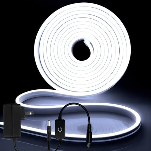 iNextStation White LED Light Strip 16.4FT Neon Rope Light (with DC12V Plug)