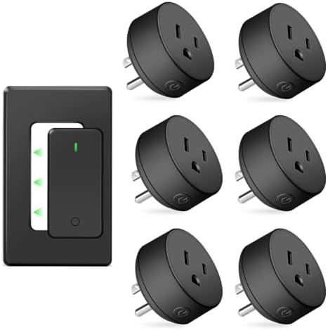Remote Switch Outlet,NineLeaf Wireless Control Outlet Plug with Switch | 1 Remote 6 Outlets, Wireless On/Off Light Switches Wall Mounted,15A/1500W LED,TUV List,No Wiring Needed,500ft RF Range,Black