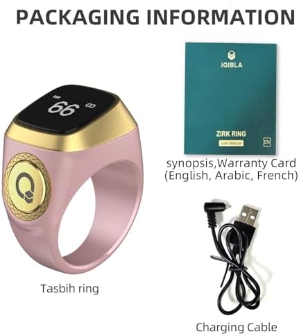 Smart Tasbih Zikr Ring, 20mm Muslim Digital Azan Alarm Clock, Tasbih Counter Smart Ring (Pink)