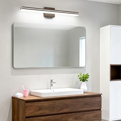 SineRise 32-Inch LED Modern Bathroom Vanity Light Bar, Brown Modern Acrylic Bathroom Wall Lighting Fixtures Over Mirror (Cool White 6000K)