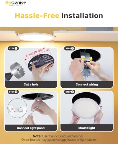 Ensenior 12 Pack 8 Inch LED Recessed Light, Canless, 5CCT Dimmable Wafer