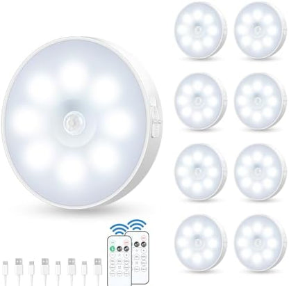 Motion Sensor Puck Light with Remote, Cool White, 8-Pack