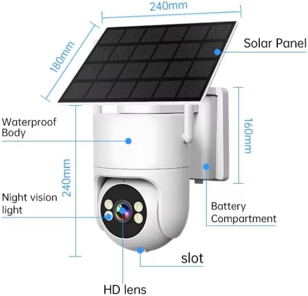 4G LTE Solar Security Camera, 2K Color Night Vision, No WiFi Needed,8W Solar & Battery Powered, Low Power, 24/7 AOV Recording,355° PTZ, AI Human Detection, IP66 Waterproof (White, 1 Lens)